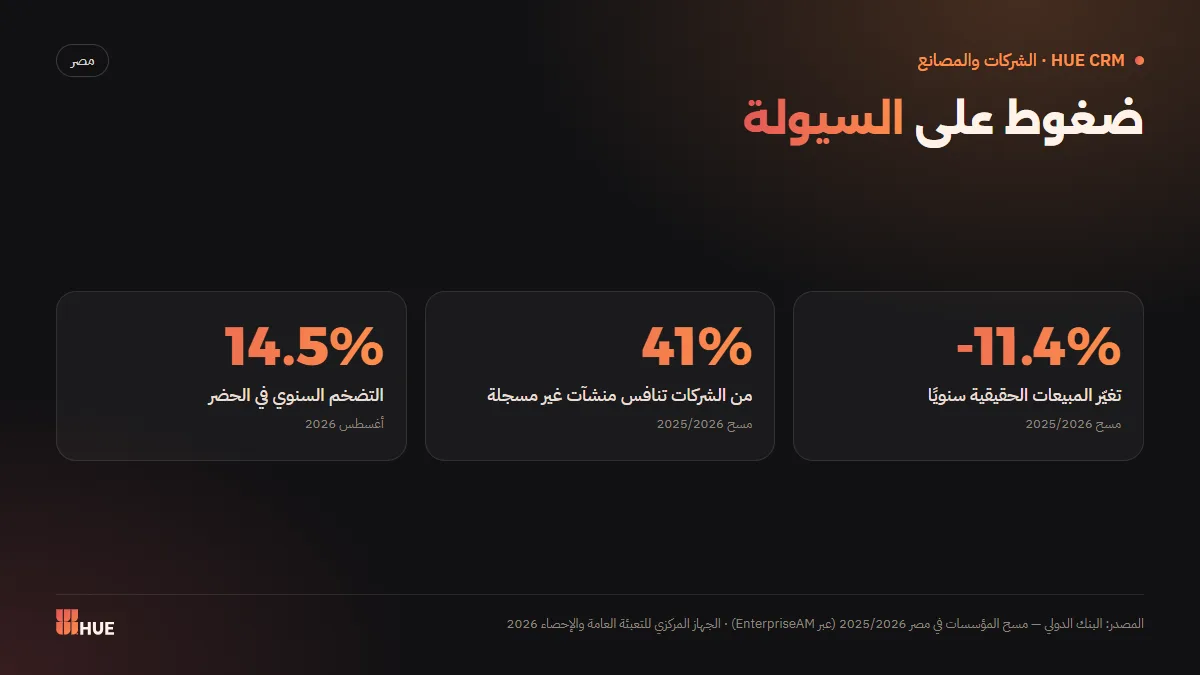 ضغوط السيولة على الشركات المصرية: تراجع المبيعات الحقيقية والمنافسة غير الرسمية والتضخم